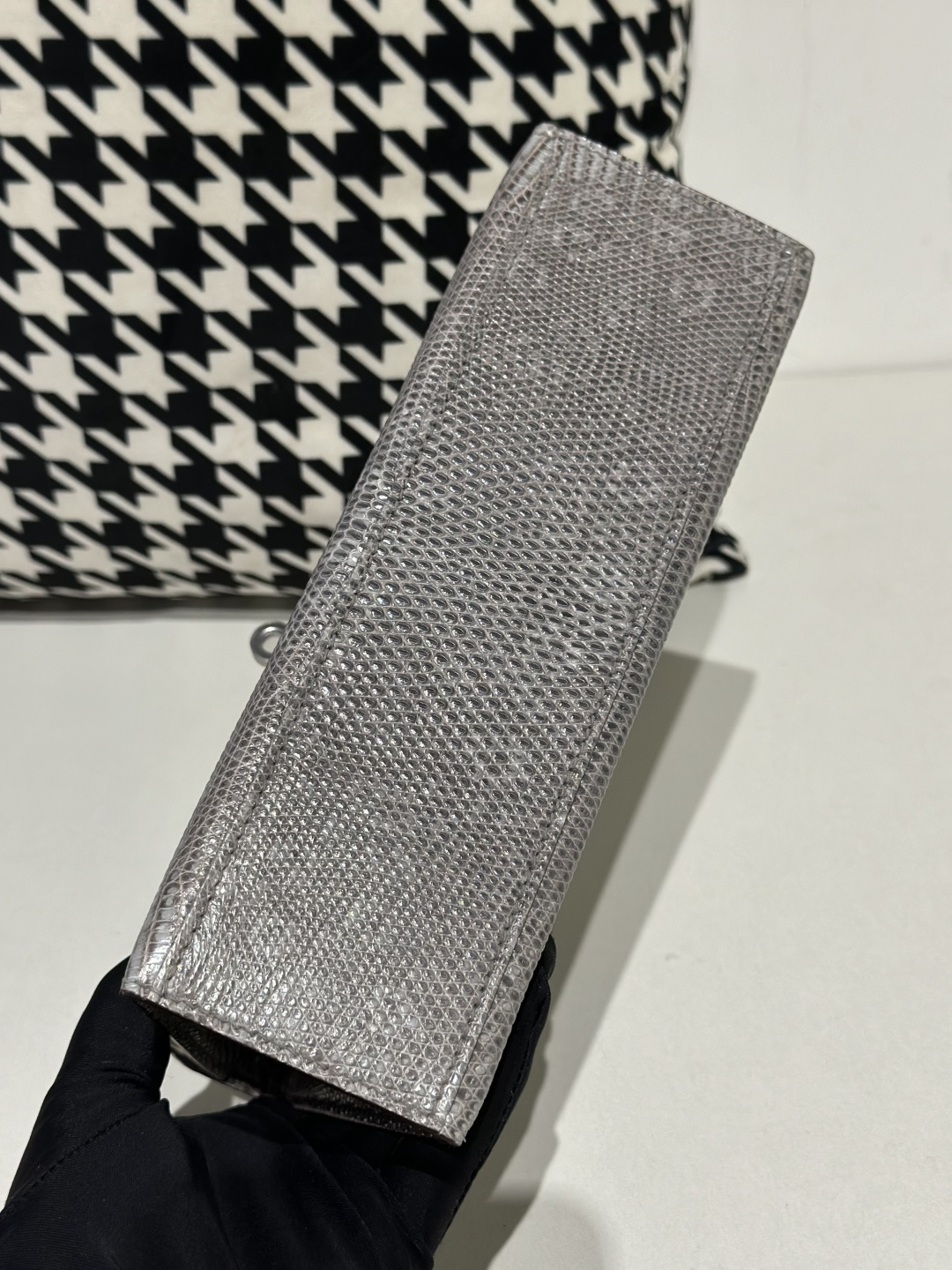 Lizard Leather Slate Blue Silver Hardware Series I Flap Shoulder Bag WLB076 photo 6
