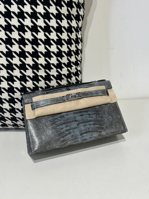 Lizard Leather Blue Silver Hardware Series I Flap Shoulder Bag WLB077