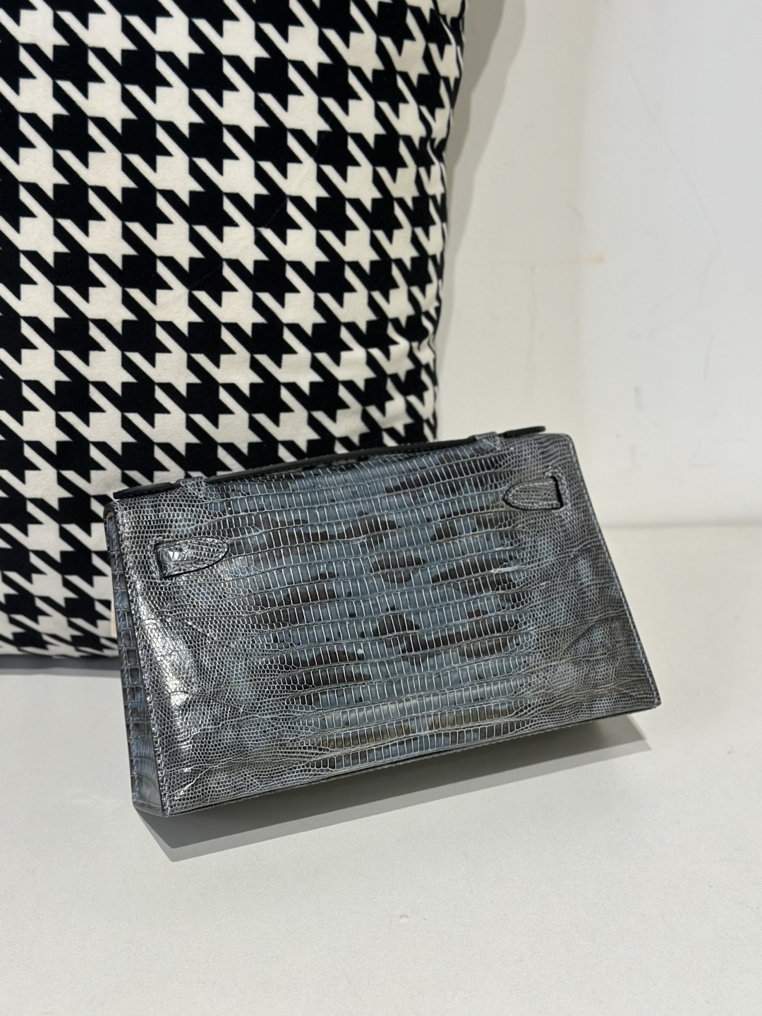 Lizard Leather Blue Silver Hardware Series I Flap Shoulder Bag WLB077 image 3