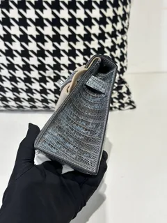 Lizard Leather Blue Silver Hardware Series I Flap Shoulder Bag WLB077 image 4