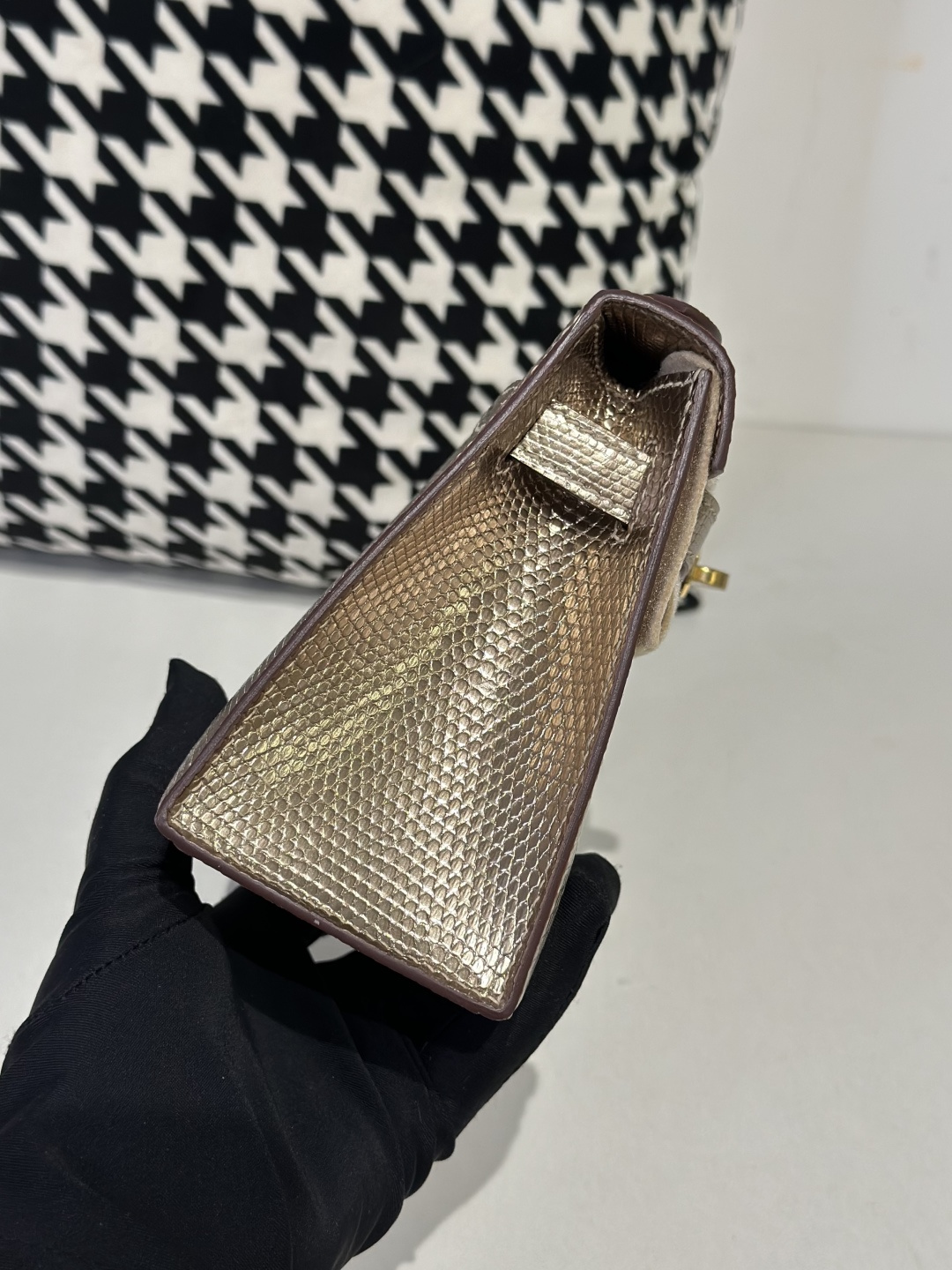 Lizard Leather Champagne Gold Hardware Series I Flap Shoulder Bag WLB078 photo 5
