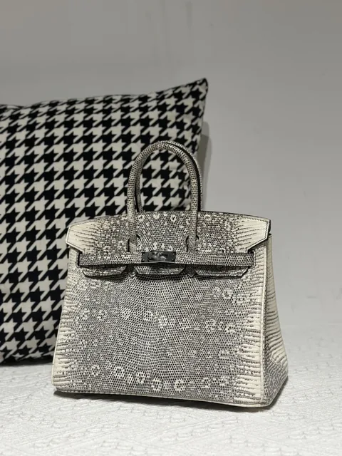 Lizard Leather 25cm Natural Pattern Silver Hardware Top Handle Tote Bag WLB080