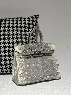 Lizard Leather 25cm Natural Pattern Silver Hardware Top Handle Tote Bag WLB080 image 2