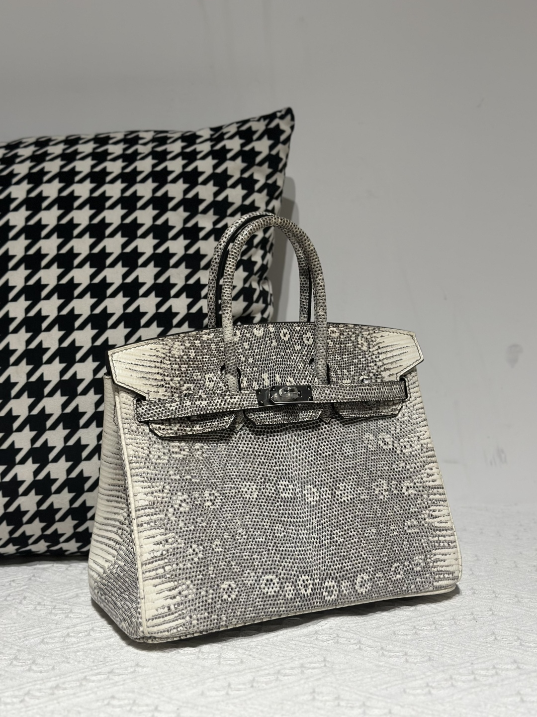 Lizard Leather 25cm Natural Pattern Silver Hardware Top Handle Tote Bag WLB080 image 2