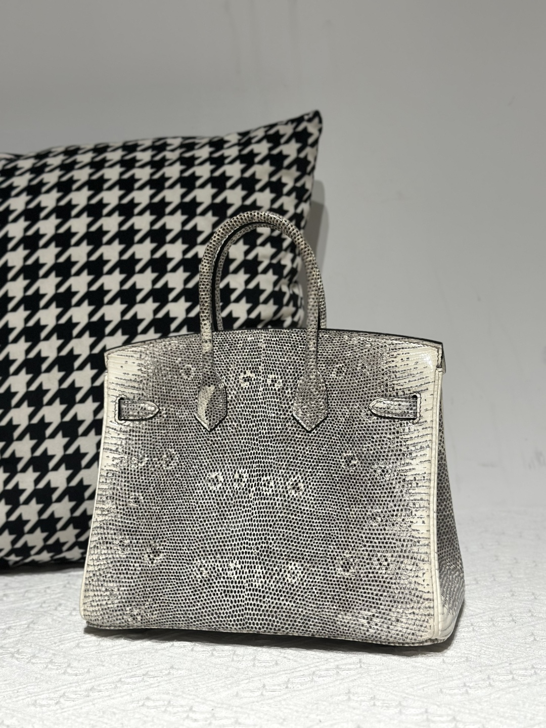 Lizard Leather 25cm Natural Pattern Silver Hardware Top Handle Tote Bag WLB080 image 3