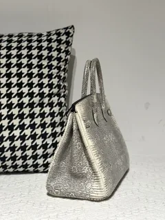 Lizard Leather 25cm Natural Pattern Silver Hardware Top Handle Tote Bag WLB080 image 4