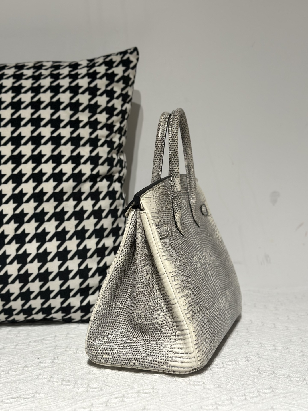 Lizard Leather 25cm Natural Pattern Silver Hardware Top Handle Tote Bag WLB080 image 4