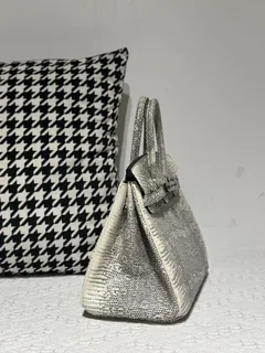 Lizard Leather 25cm Natural Pattern Silver Hardware Top Handle Tote Bag WLB080 image 5