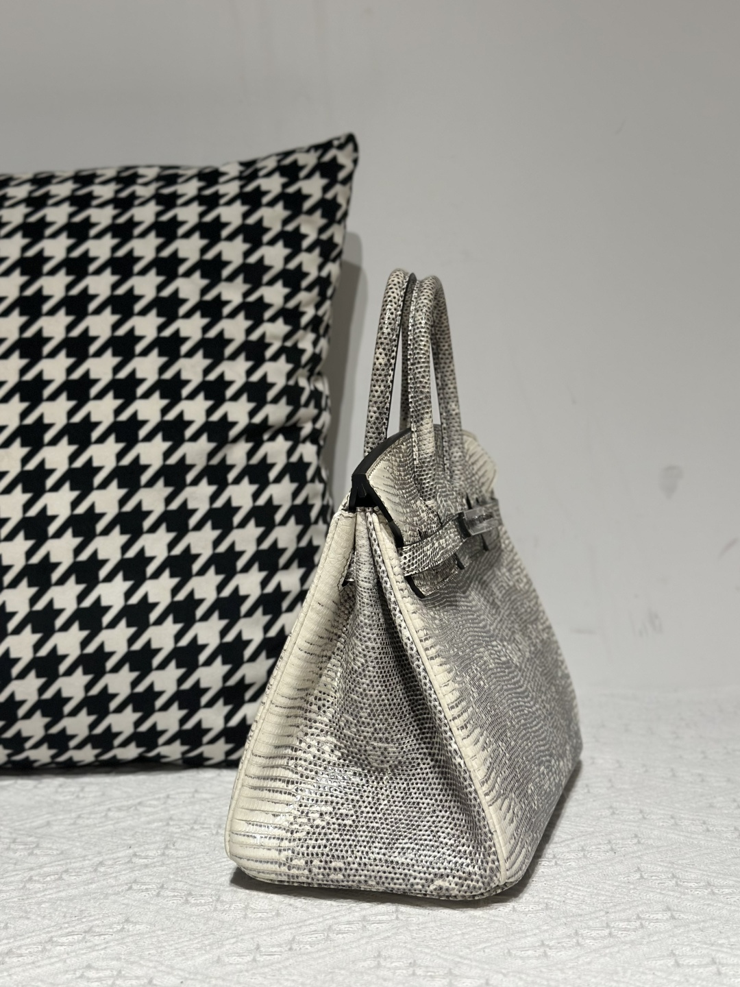 Lizard Leather 25cm Natural Pattern Silver Hardware Top Handle Tote Bag WLB080 image 5