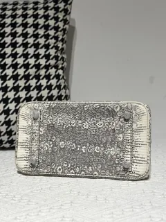 Lizard Leather 25cm Natural Pattern Silver Hardware Top Handle Tote Bag WLB080 image 6