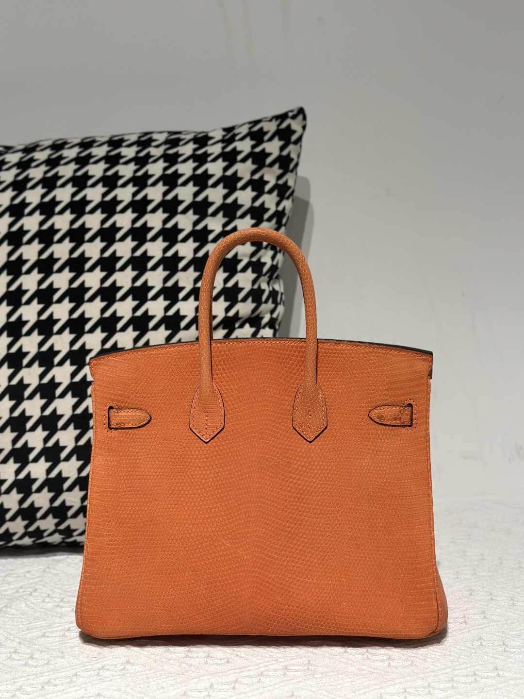 Lizard Leather Orange 25cm Gold Hardware Top Handle Tote Bag WLB081 photo 3