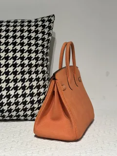 Lizard Leather Orange 25cm Gold Hardware Top Handle Tote Bag WLB081 image 4
