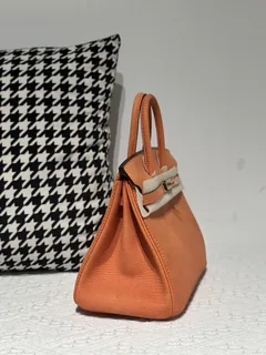 Lizard Leather Orange 25cm Gold Hardware Top Handle Tote Bag WLB081 image 5
