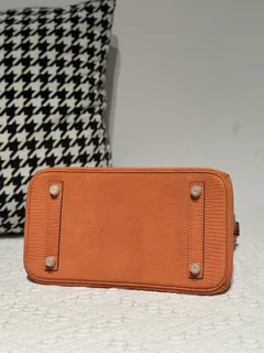 Lizard Leather Orange 25cm Gold Hardware Top Handle Tote Bag WLB081 image 6