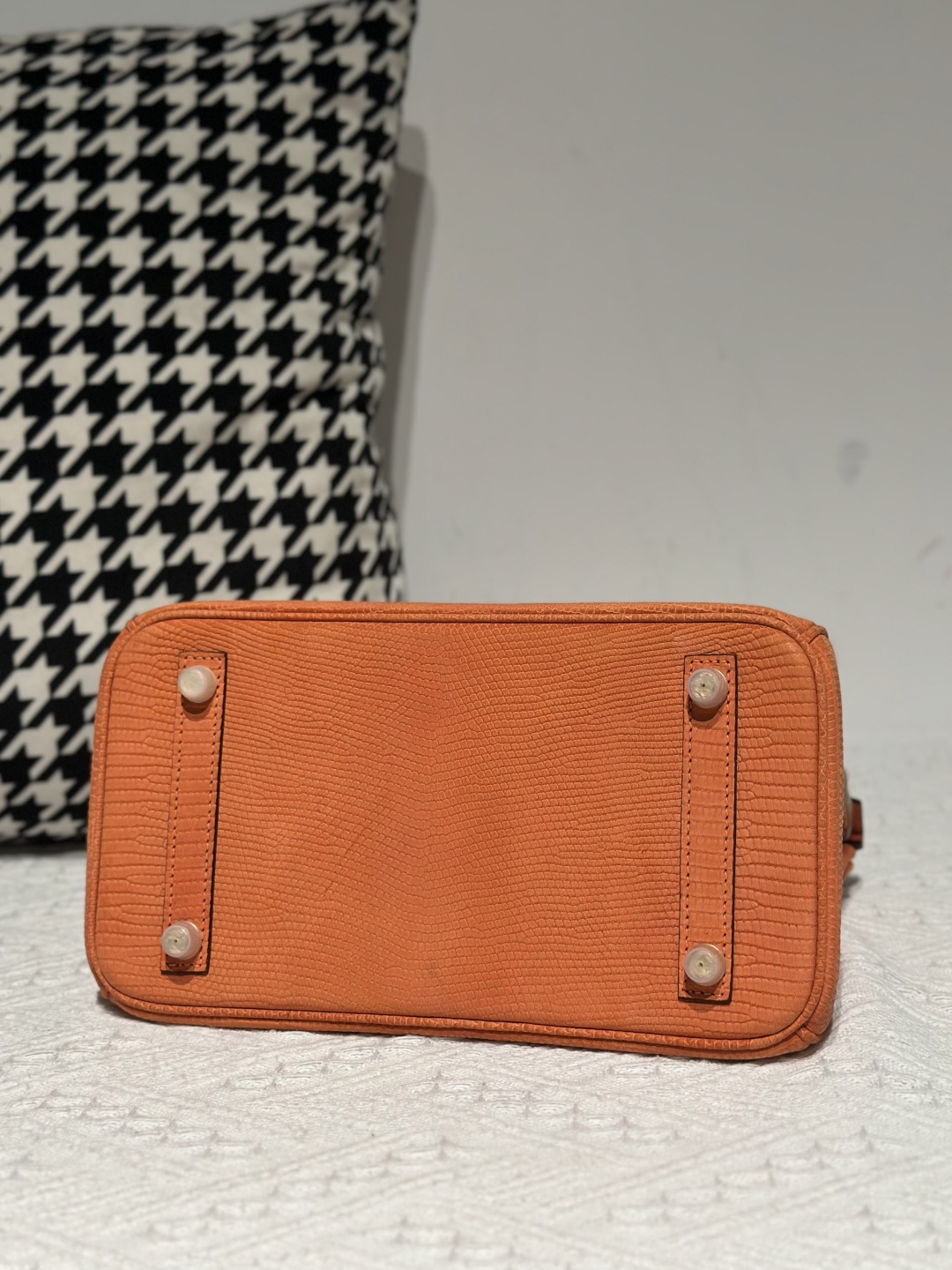 Lizard Leather Orange 25cm Gold Hardware Top Handle Tote Bag WLB081 photo 6