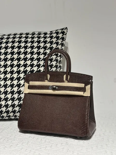 Lizard Leather Ebony 25cm Silver Hardware Top Handle Tote Bag WLB082