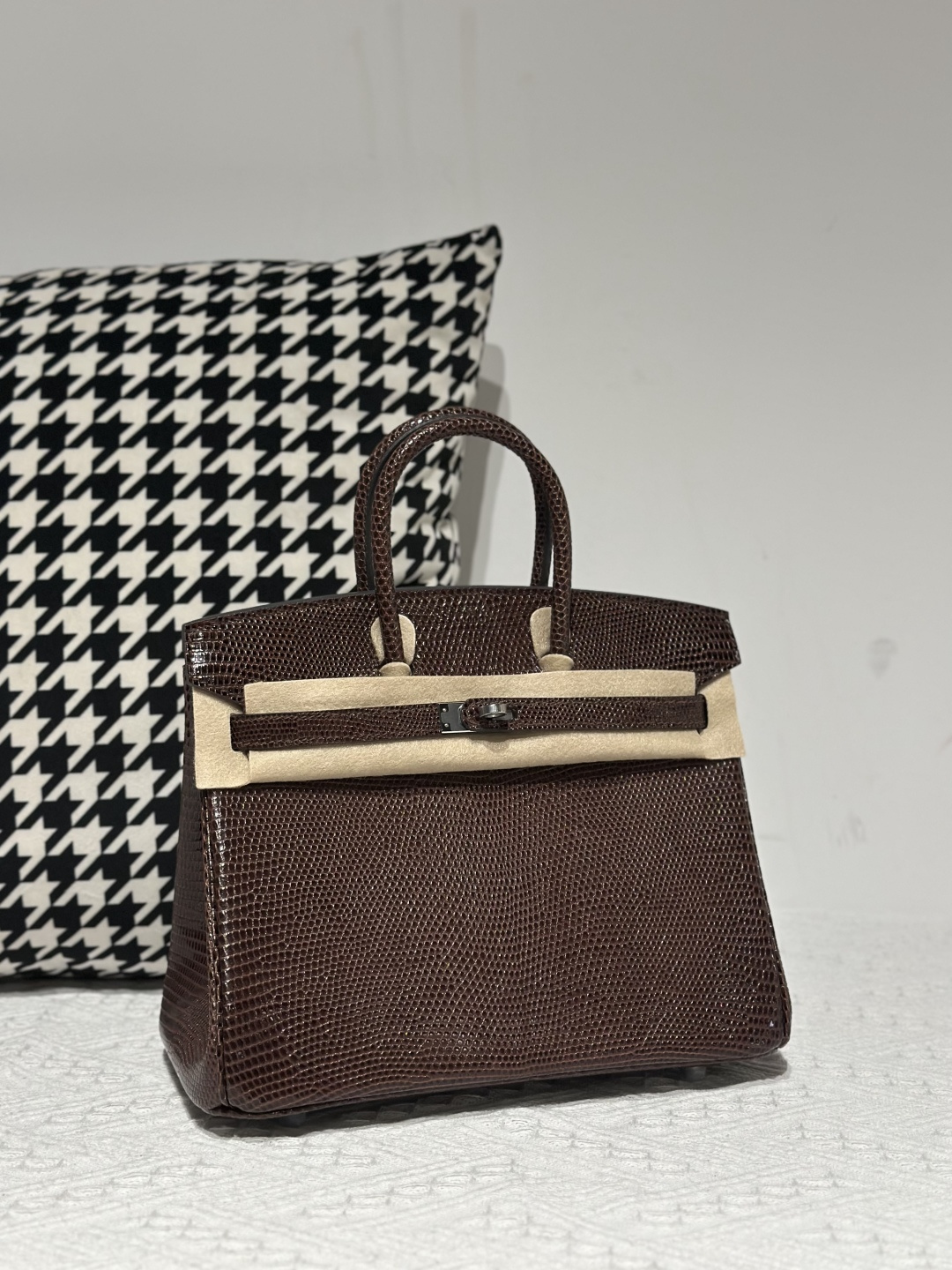 Lizard Leather Ebony 25cm Silver Hardware Top Handle Tote Bag WLB082 photo 2