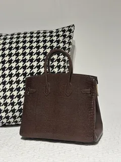 Lizard Leather Ebony 25cm Silver Hardware Top Handle Tote Bag WLB082 image 3
