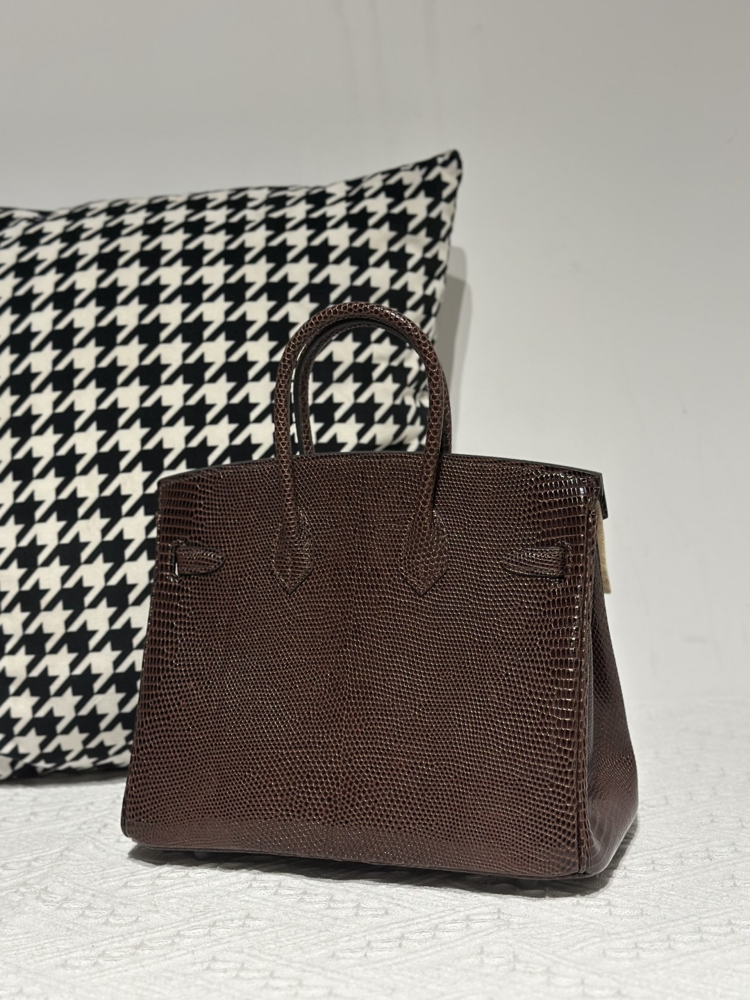 Lizard Leather Ebony 25cm Silver Hardware Top Handle Tote Bag WLB082 photo 3