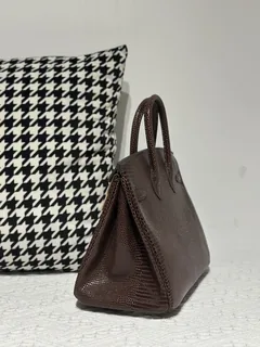 Lizard Leather Ebony 25cm Silver Hardware Top Handle Tote Bag WLB082 image 4