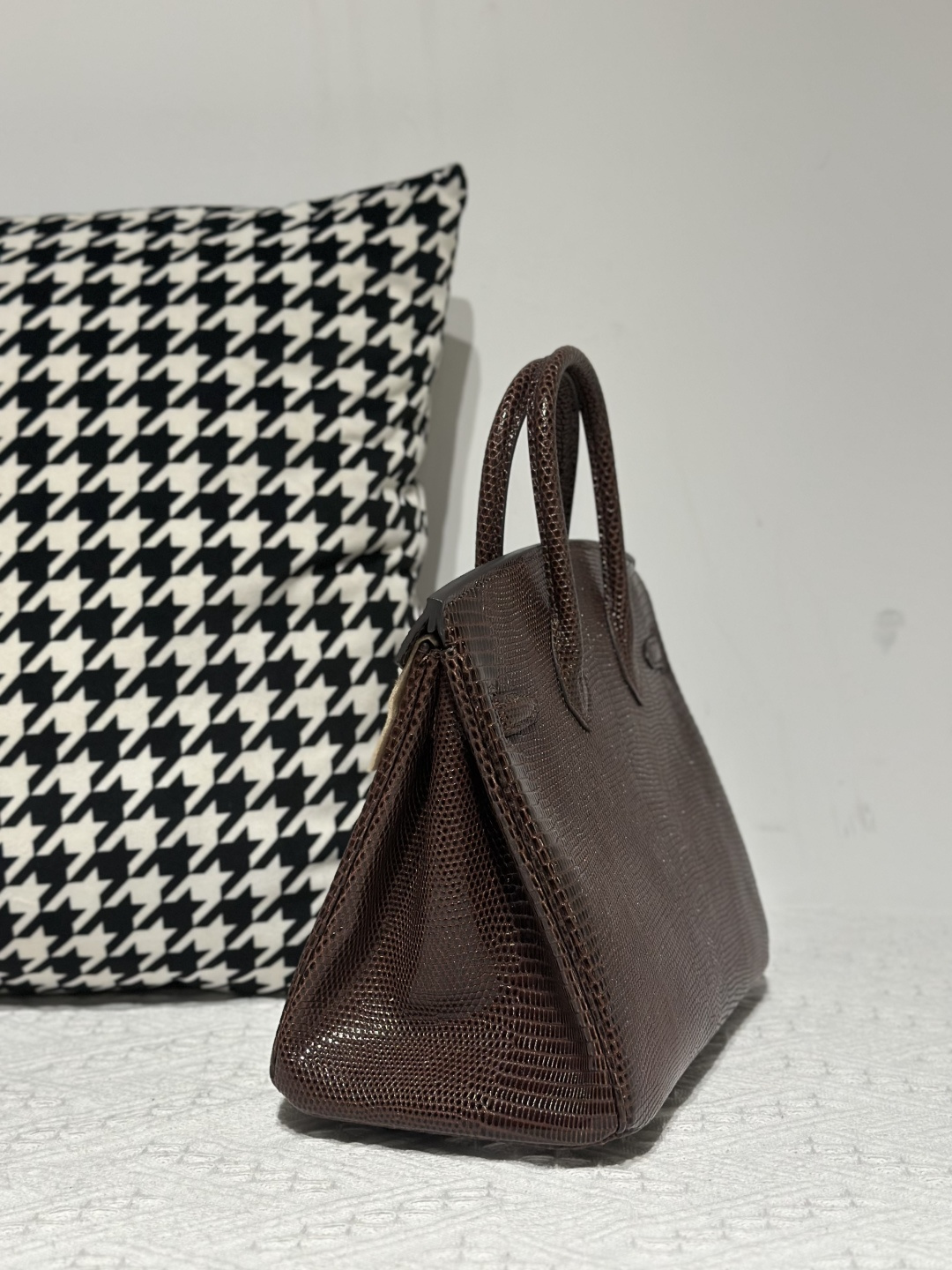 Lizard Leather Ebony 25cm Silver Hardware Top Handle Tote Bag WLB082 photo 4