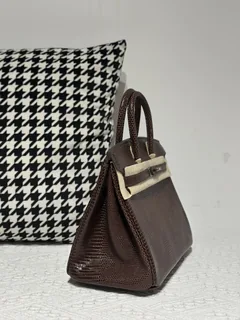 Lizard Leather Ebony 25cm Silver Hardware Top Handle Tote Bag WLB082 image 5