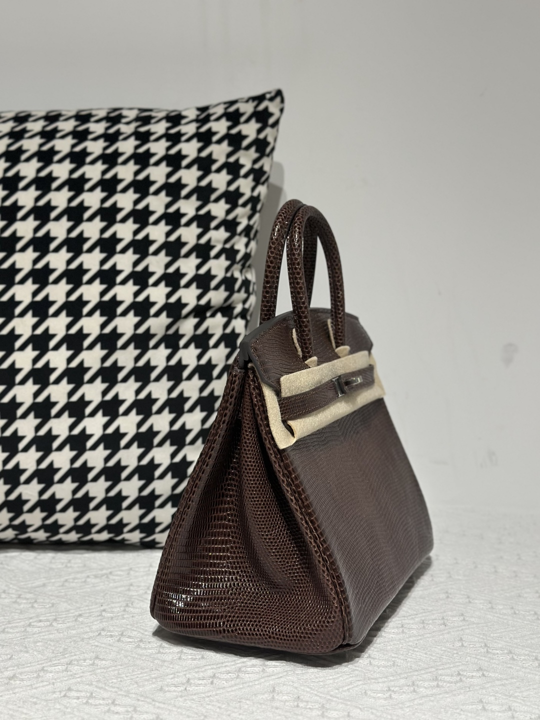 Lizard Leather Ebony 25cm Silver Hardware Top Handle Tote Bag WLB082 photo 5