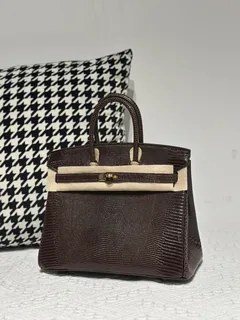 Lizard Leather Ebony 25cm Gold Hardware Top Handle Tote Bag WLB083 image 1