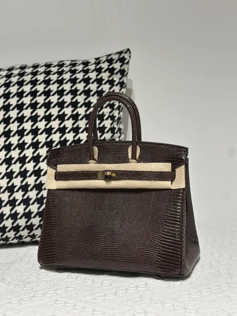 Lizard Leather Ebony 25cm Gold Hardware Top Handle Tote Bag WLB083