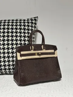 Lizard Leather Ebony 25cm Gold Hardware Top Handle Tote Bag WLB083 image 2