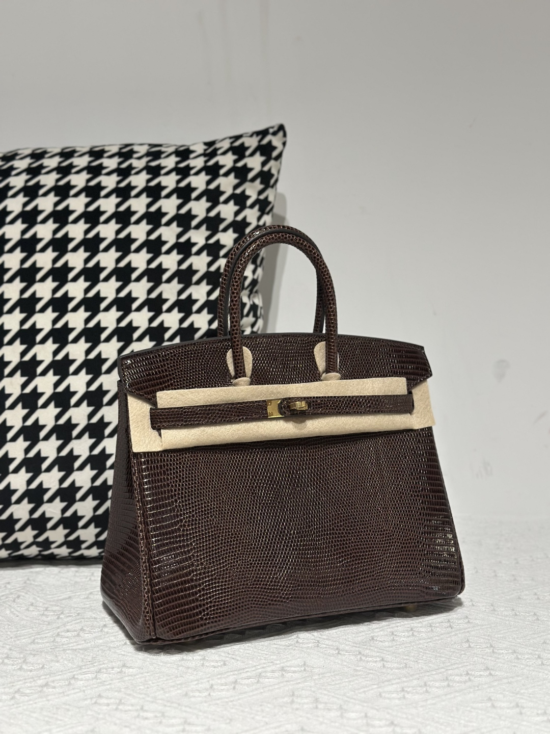 Lizard Leather Ebony 25cm Gold Hardware Top Handle Tote Bag WLB083 image 2