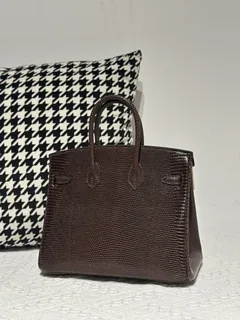 Lizard Leather Ebony 25cm Gold Hardware Top Handle Tote Bag WLB083 image 3