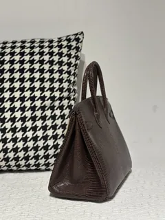 Lizard Leather Ebony 25cm Gold Hardware Top Handle Tote Bag WLB083 image 4
