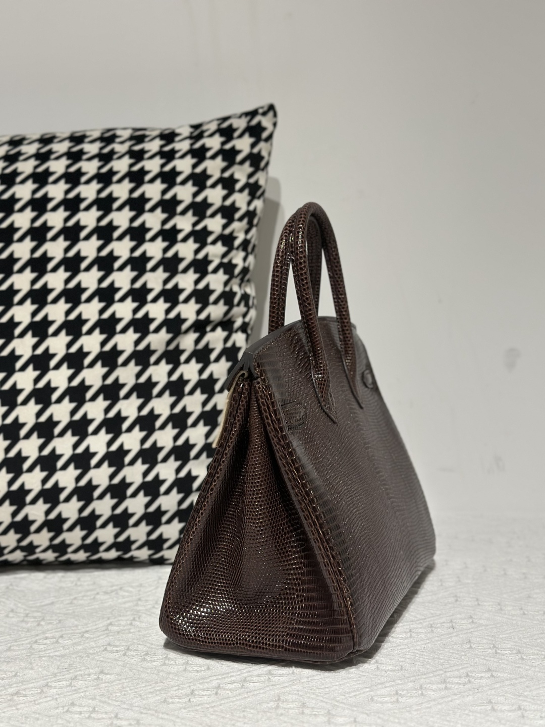 Lizard Leather Ebony 25cm Gold Hardware Top Handle Tote Bag WLB083 image 4