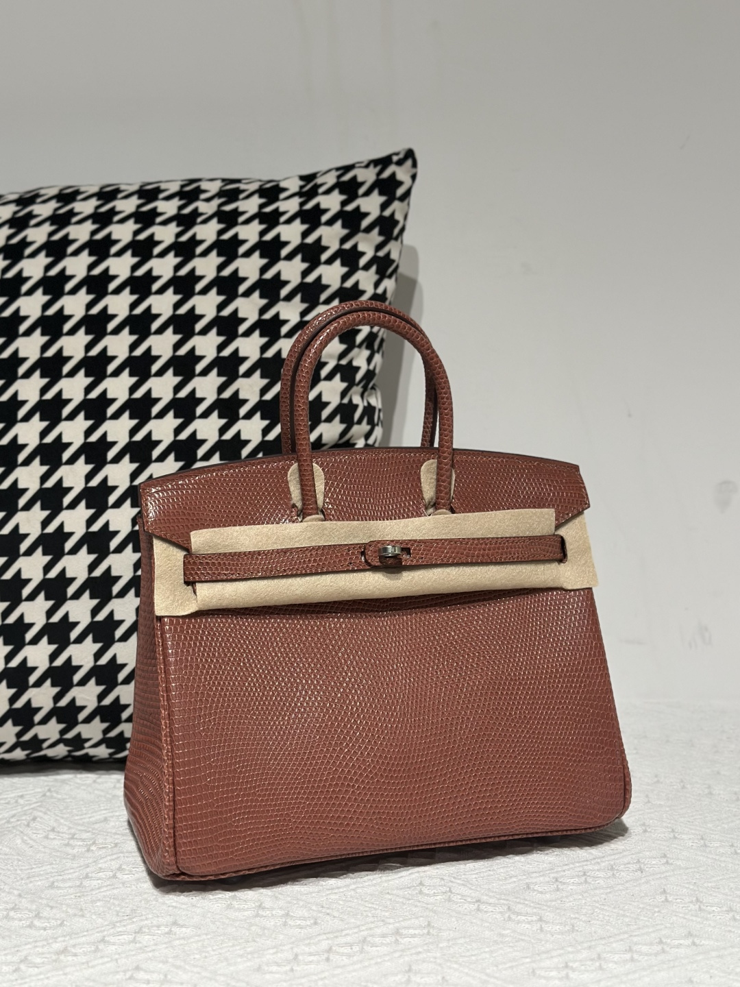 Lizard Leather 25cm Chestnut Silver Hardware Top Handle Tote Bag WLB084 image 2