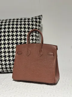 Lizard Leather 25cm Chestnut Silver Hardware Top Handle Tote Bag WLB084 image 3