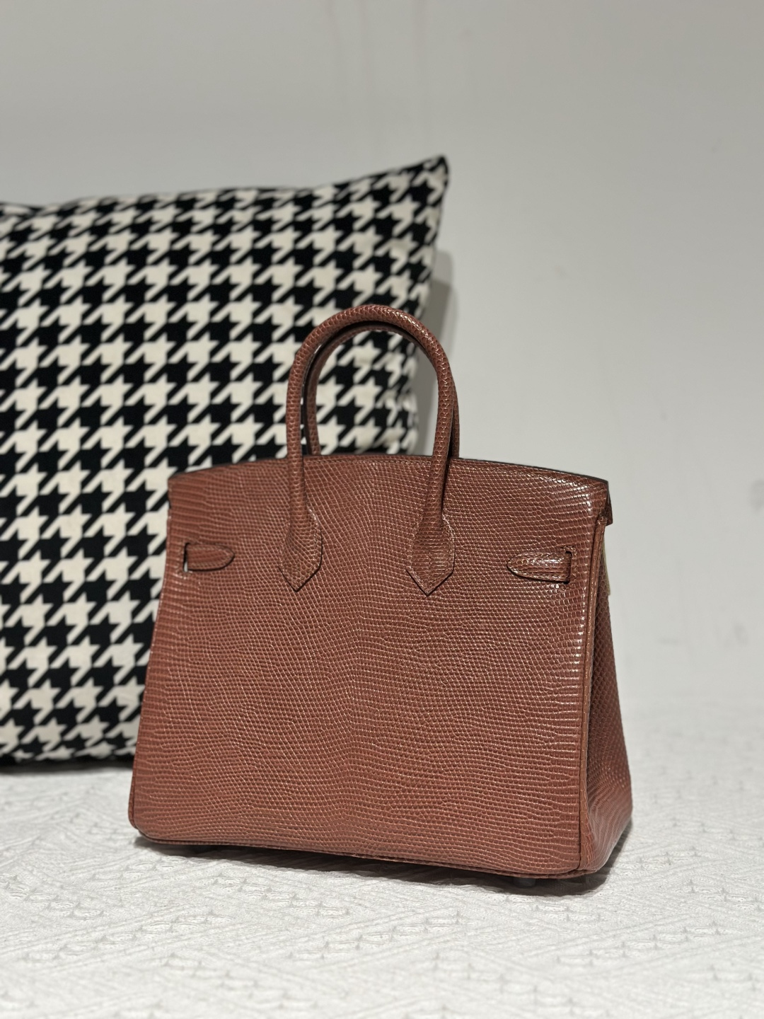 Lizard Leather 25cm Chestnut Silver Hardware Top Handle Tote Bag WLB084 image 3