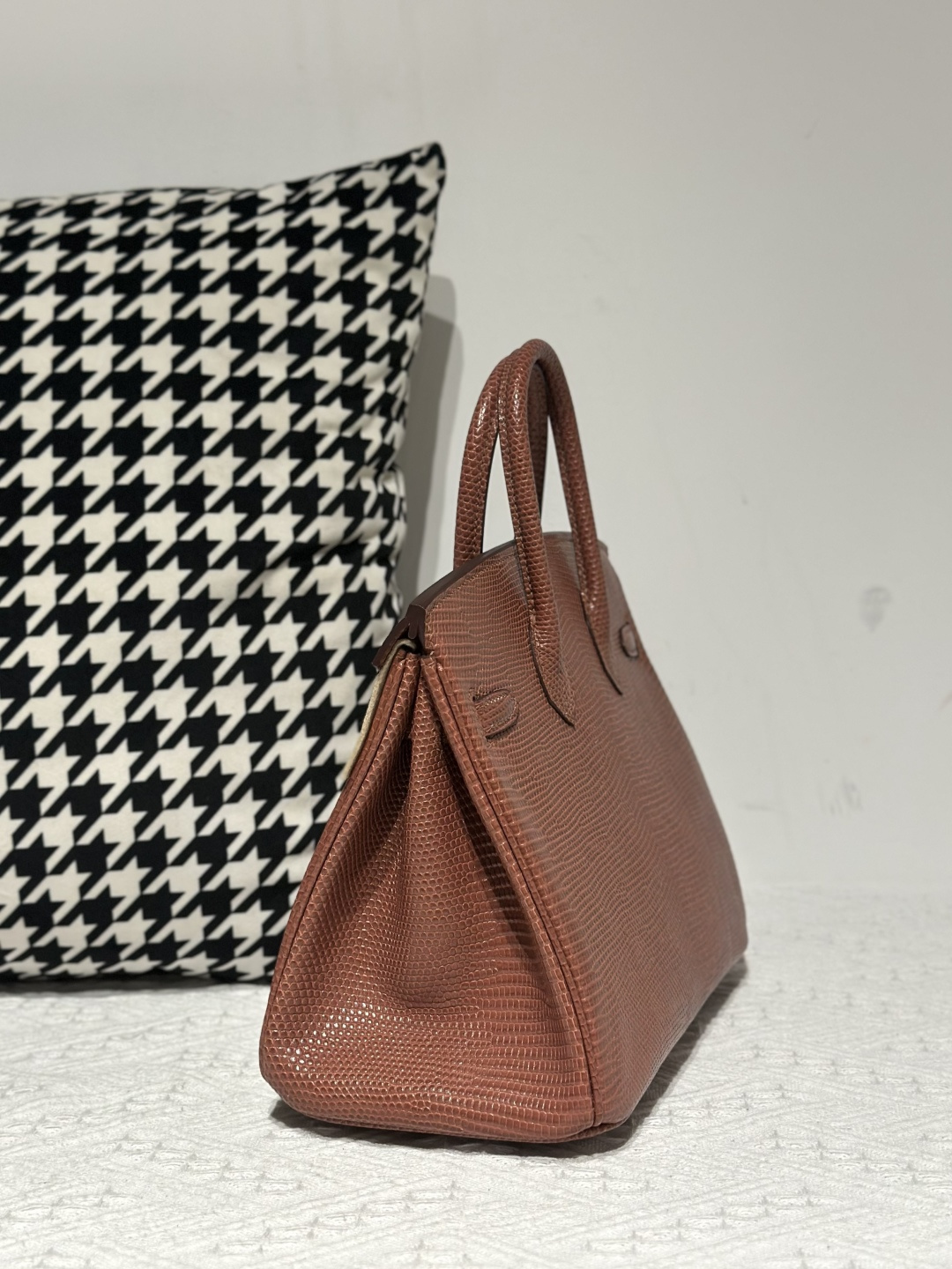Lizard Leather 25cm Chestnut Silver Hardware Top Handle Tote Bag WLB084 image 4