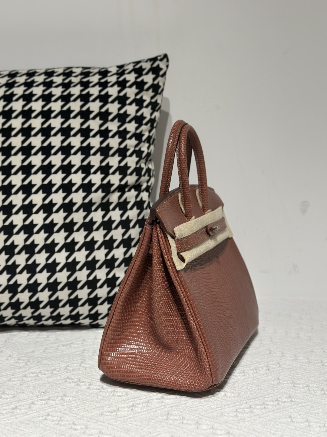 Lizard Leather 25cm Chestnut Silver Hardware Top Handle Tote Bag WLB084 image 5