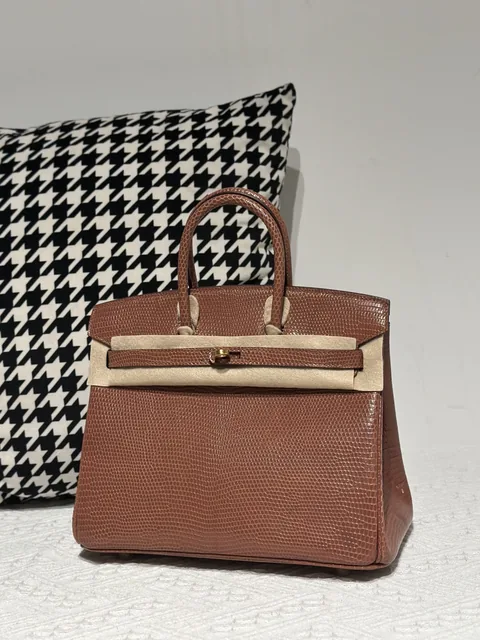 Lizard Leather 25cm Chestnut Gold Hardware Top Handle Tote Bag WLB085