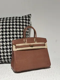 Lizard Leather 25cm Chestnut Gold Hardware Top Handle Tote Bag WLB085 image 2