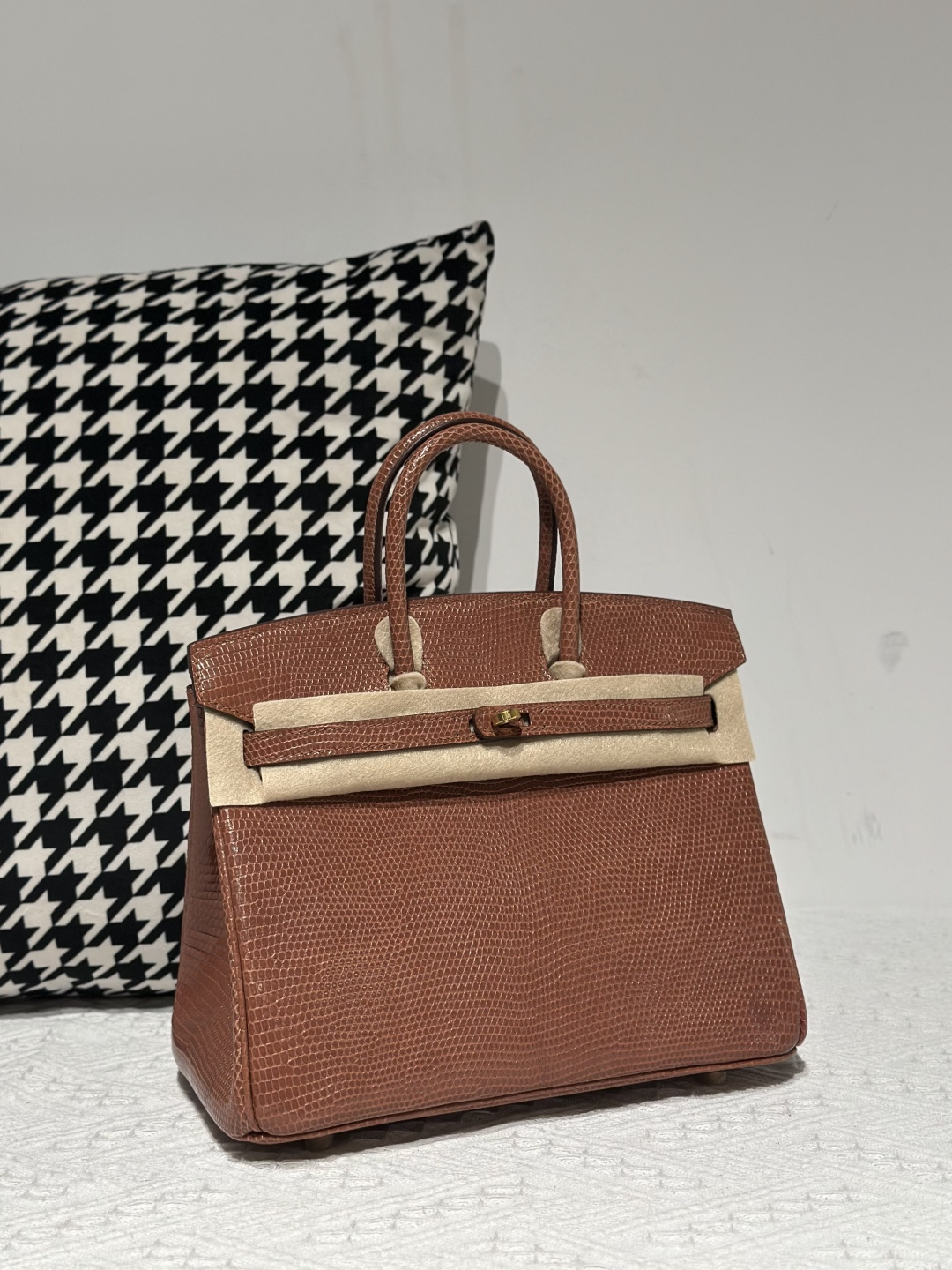 Lizard Leather 25cm Chestnut Gold Hardware Top Handle Tote Bag WLB085 image 2