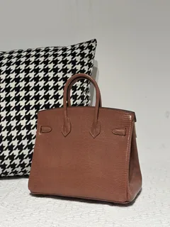 Lizard Leather 25cm Chestnut Gold Hardware Top Handle Tote Bag WLB085 image 3