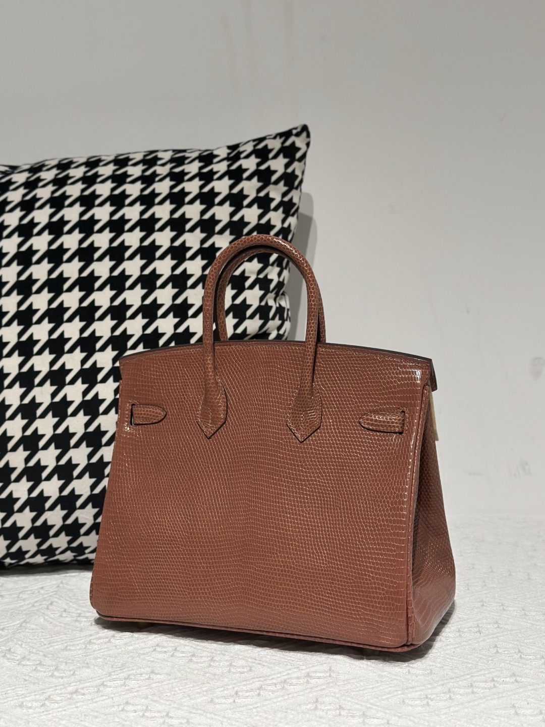 Lizard Leather 25cm Chestnut Gold Hardware Top Handle Tote Bag WLB085 image 3