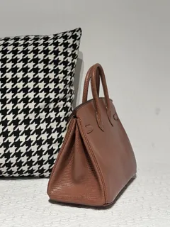Lizard Leather 25cm Chestnut Gold Hardware Top Handle Tote Bag WLB085 image 4