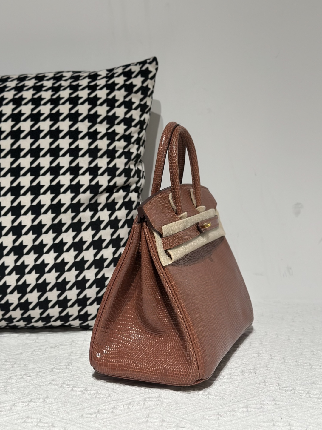 Lizard Leather 25cm Chestnut Gold Hardware Top Handle Tote Bag WLB085 image 5