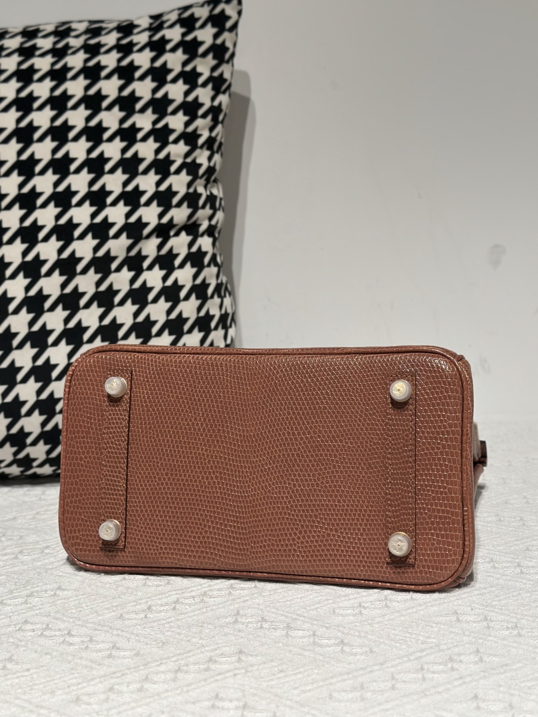 Lizard Leather 25cm Chestnut Gold Hardware Top Handle Tote Bag WLB085 image 6