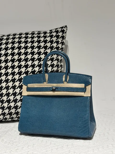 Lizard Leather Izmir Blue 25cm Silver Hardware Top Handle Tote Bag WLB086