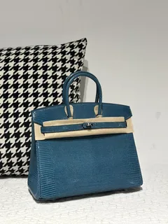 Lizard Leather Izmir Blue 25cm Silver Hardware Top Handle Tote Bag WLB086 image 2