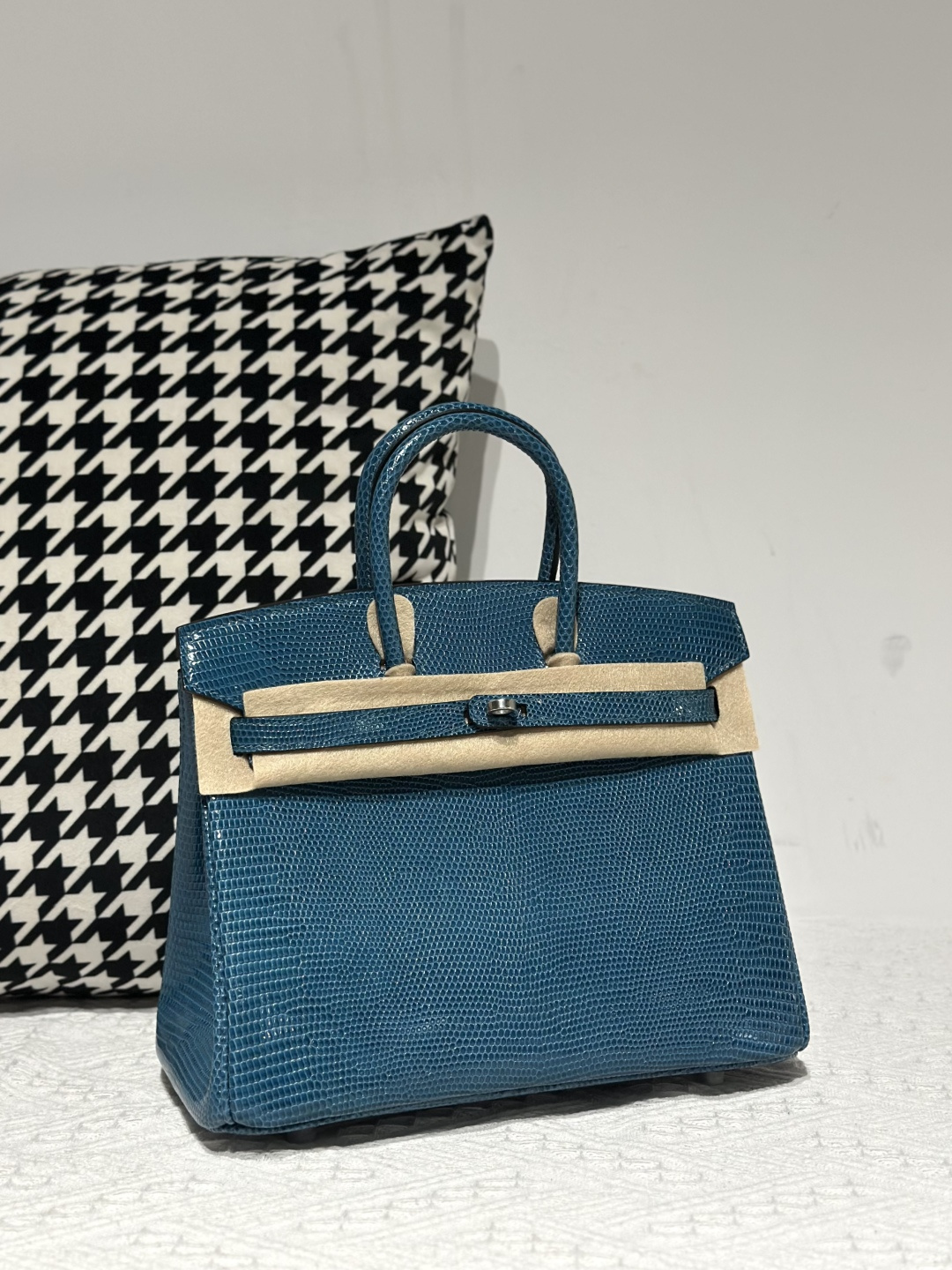 Lizard Leather Izmir Blue 25cm Silver Hardware Top Handle Tote Bag WLB086 image 2